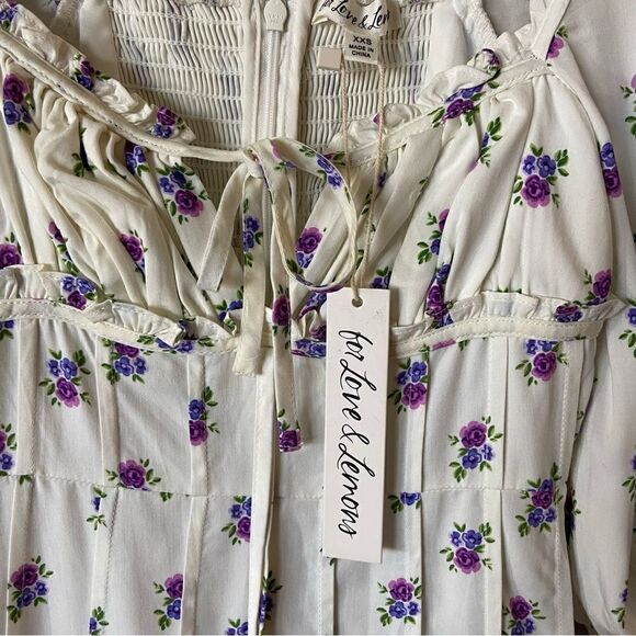 NWT For Love and Lemons Viola Mini  White Dress Floral Size XXS - Picture 10 of 10